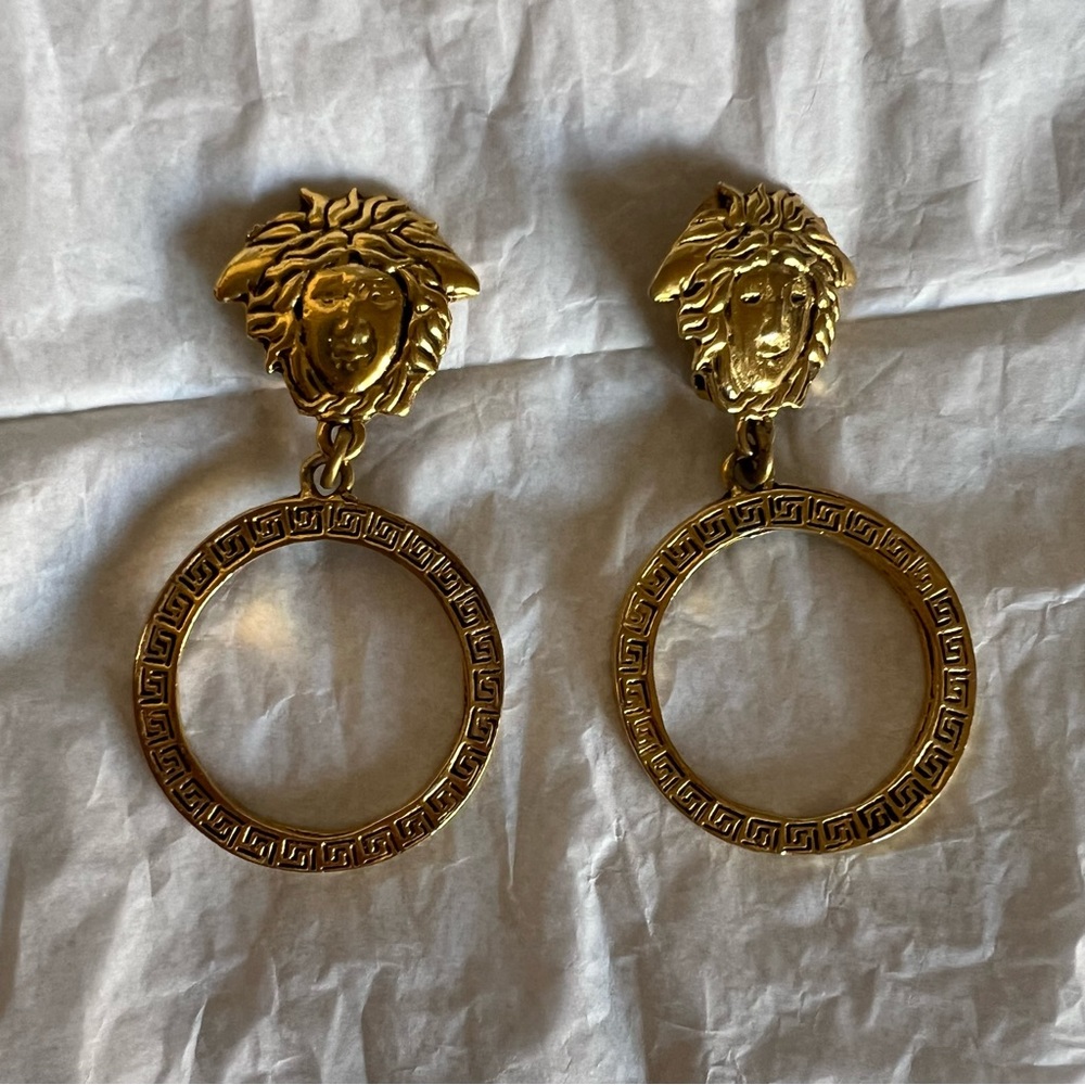 Versace Vintage Clip On Drop Earrings Gold